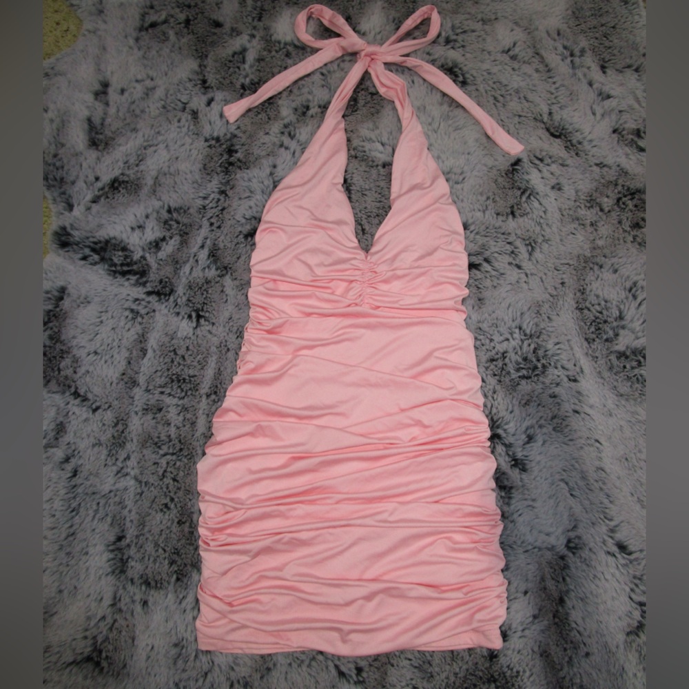 Pink Halter Neck Mini Dress with Ruffles!